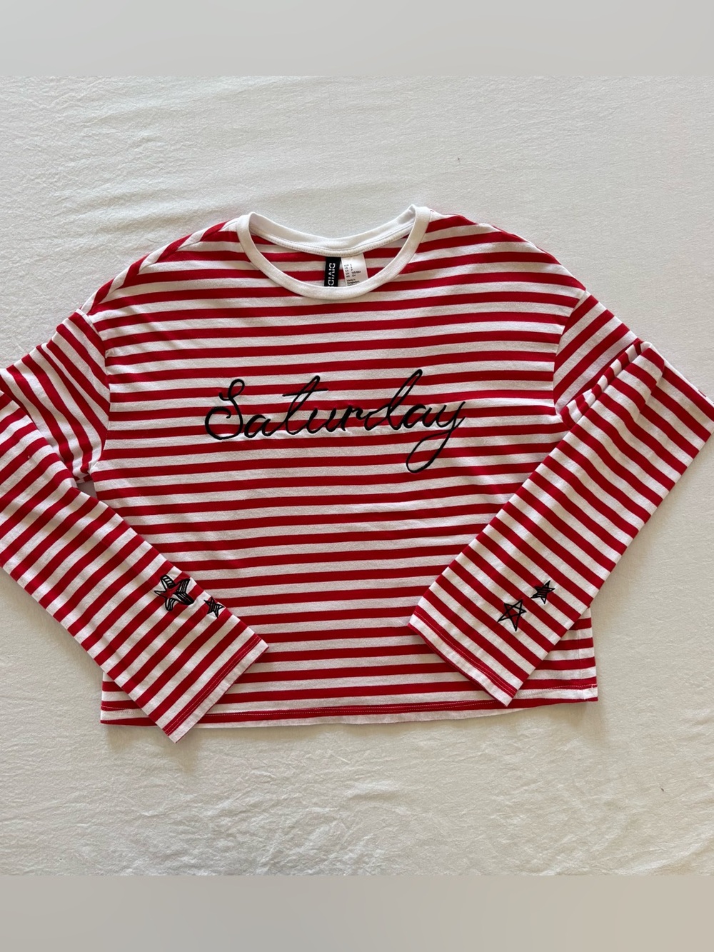 H&M Red White Stripe Saturday Parisian Chic French Girl Nautical Long Sleeve Tee - Picture 4 of 12